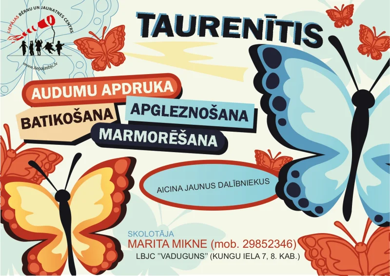 Auduma apdrukas, apgleznošanas, batikošanas un marmorēšanas studija "Taurenītis"